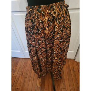 Vintage 90s Brown/Black Abstract Print Midi Skirt sz L Grunge Boho Avant Garde